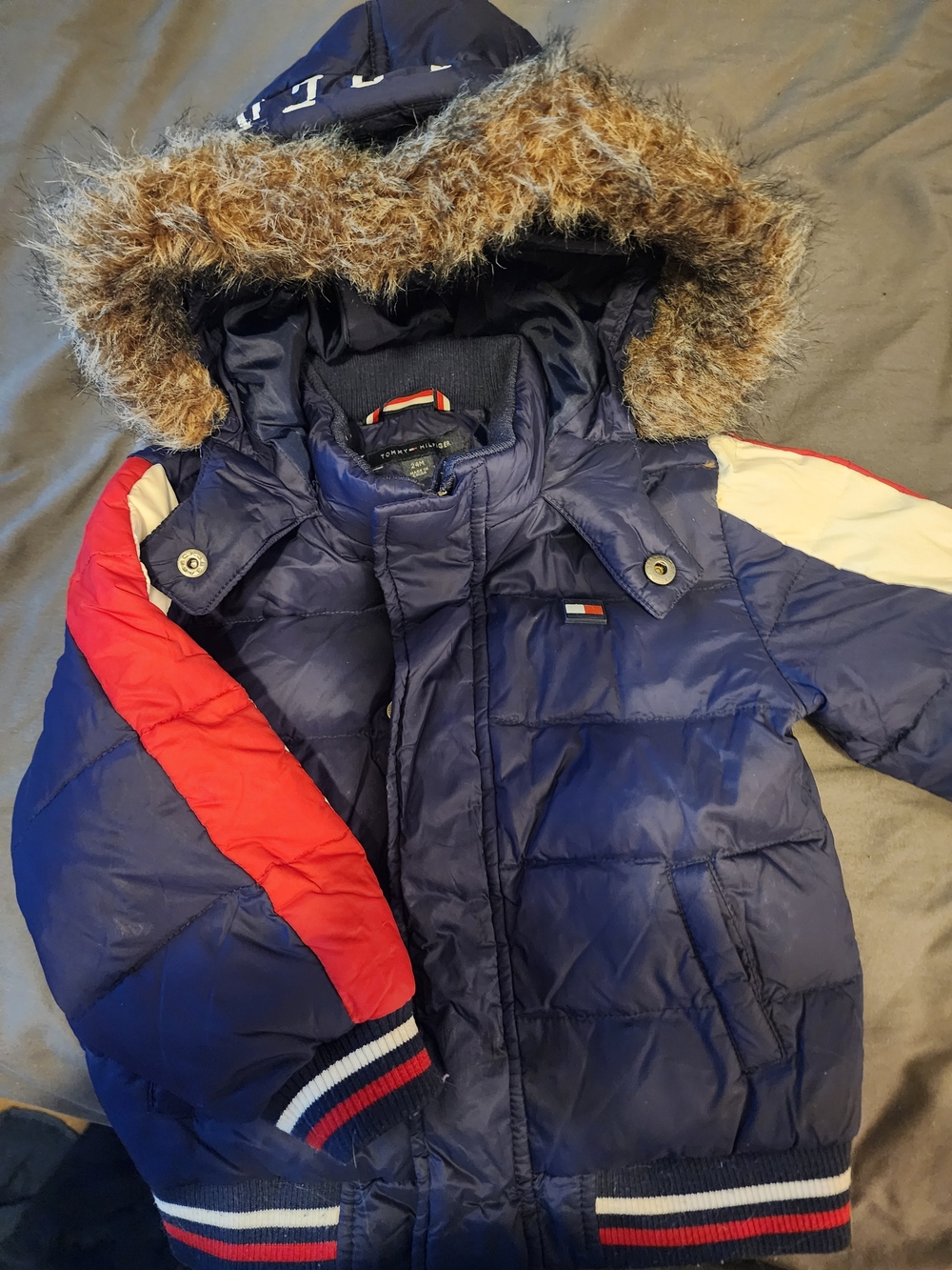 Tommy Hilfiger Navy Puffer Jacket with Faux Fur Hood